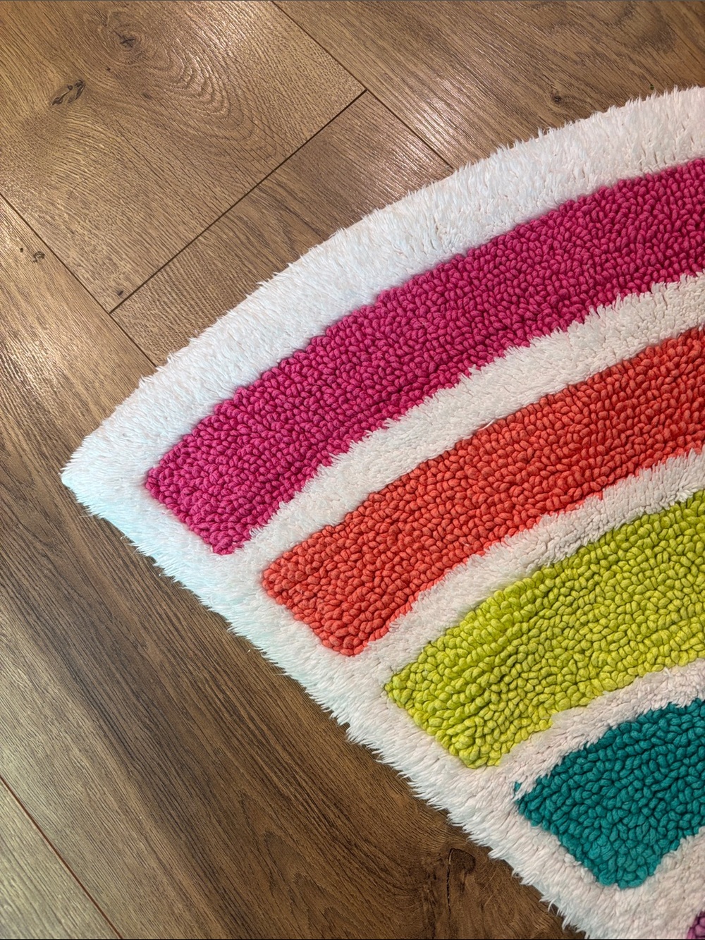 Pillowfort Colorful Rainbow Semi-Circle Bath Rug Pink Orange Teal Green Purple - Picture 3 of 7